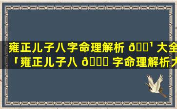 雍正儿子八字命理解析 🌹 大全「雍正儿子八 💐 字命理解析大全视频」